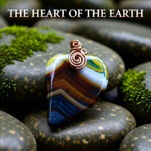 Valentine's Alert! Gorgeous Colors! X-Large + Unique! Banded Agate Heart Pendant